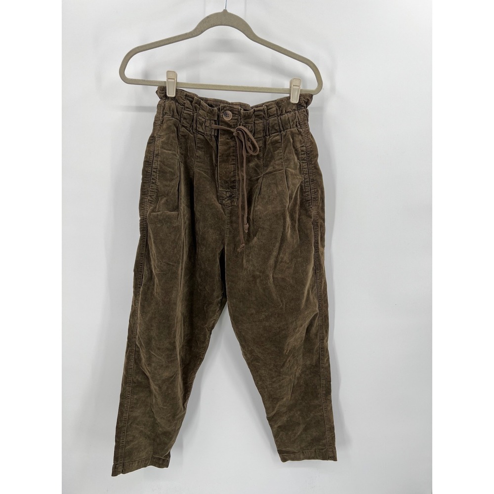 Free People Brown Corduroy Paperbag Waist Pants Drawstring Button Fly Small - Picture 1 of 7